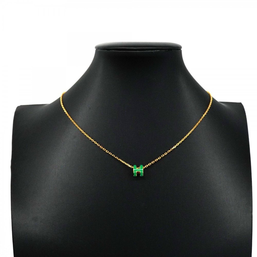 Hermes Necklace Pop Ash GP Plated Gold Green Ladies - Picture 5 of 6